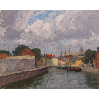 A Canal with Boats Before a Town - Alfred Zoff | Reproduction Tableau Décoration murale affiche copie