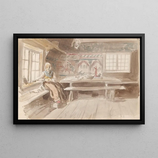 Adolph Tidemand - Interir med sittende kvinne Dalarna.webp