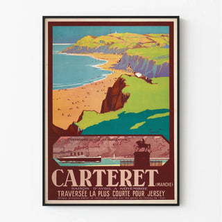 Affiche Carteret vintage – Plage de la Manche et traversée pour Jersey