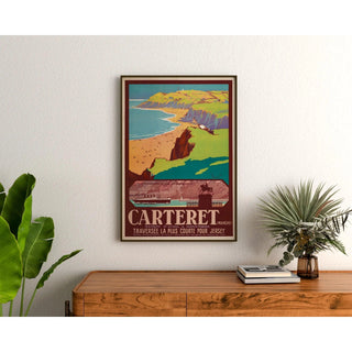 Affiche Carteret vintage – Plage de la Manche et traversée pour Jersey