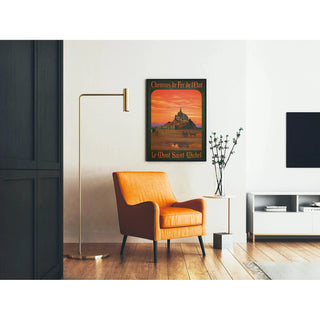 Affiche Mont-Saint-Michel vintage – Coucher de soleil et traversée en calèche