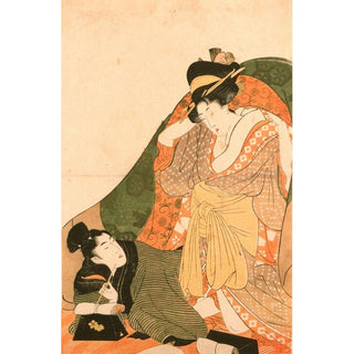 Amants sous un futon ; image d'ouverture d'un ensemble érotique - Kitagawa Utamaro | Reproduction Tableau Décoration murale affiche copie