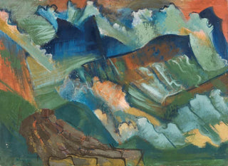 August Babberger - Gebirgslandschaft mit rotem Himmel.webp