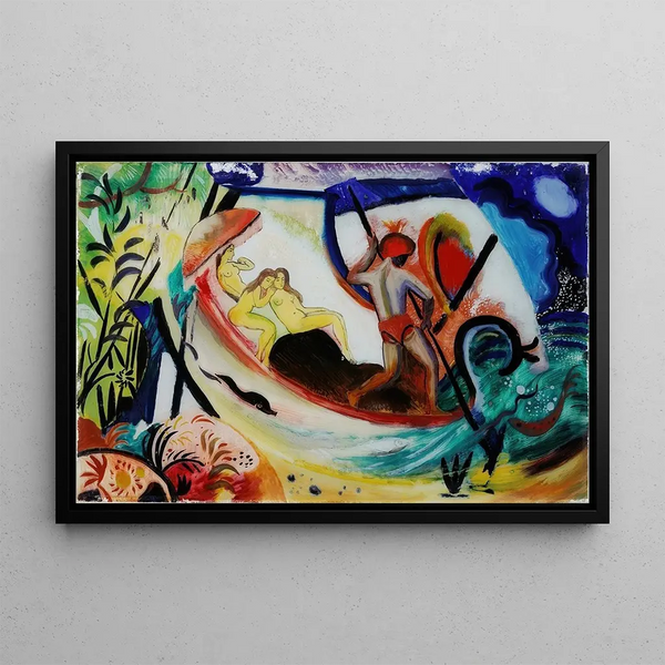 Three Girls in a Boat - August Macke — framed artwork on a wall