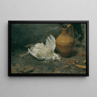 August von Pettenkofen - Stillleben mit totem Huhn und Krug.webp