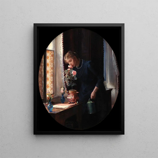 Carl Bloch - En ung pige der lugter til en rose.webp