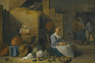 David Teniers The Younger - A Barn Interior With A Maid Preparing Vegetables.webp