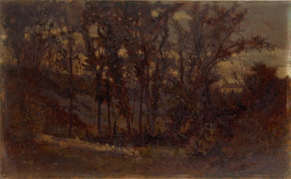 Edward Mitchell Bannister - Untitled forest scene fallen tree in foreground and house in background.webp