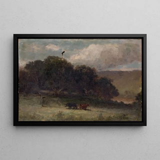 Edward Mitchell Bannister - Untitled landscape with trees and two cows in meadow.webp