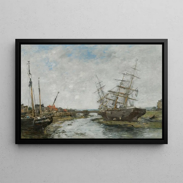 La Touques low tide - Eugène Boudin — framed artwork on a wall