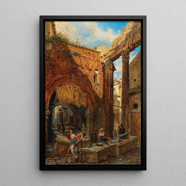 View of the Portico of Octavia in Rome with the Ancient Fish Market - Franz Alt — framed artwork on a wall