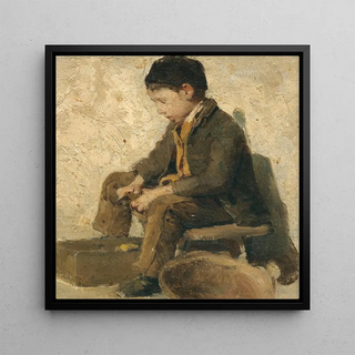 Garçon assis épluchant des légumes - Albert Anker