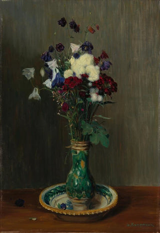 Gustav Kampmann - Akeleien und Nelken in grner Vase.webp