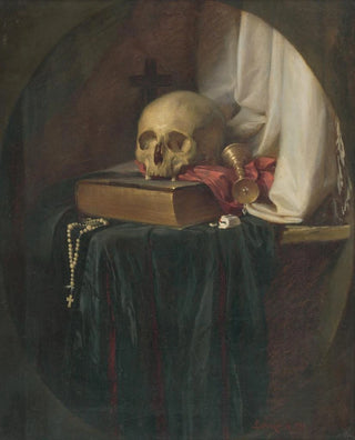 Gyula Benczr - Still life with a skull and a book.webp