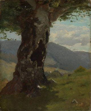 Hans Thoma - Alter Baumstamm mit Blick ins Tal.webp