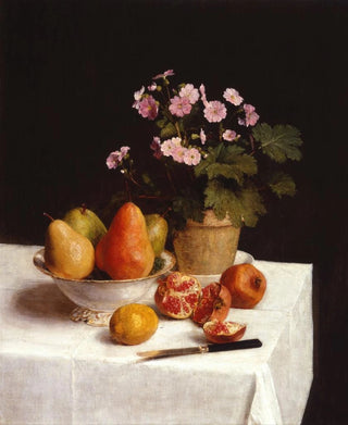 Henri FantinLatour - Still life primroses pears and promenates.webp