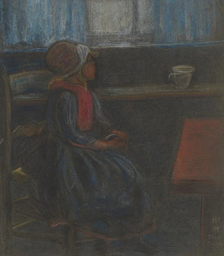 Hermann Lismann - Mdchen im Profil nach rechts aus dem Fenster blickend.webp