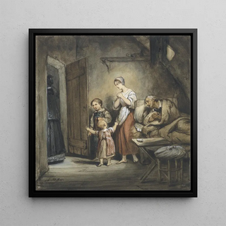 Ary Scheffer - Zieke man in bed met naast hem een vrouw en twee kinderen.webp