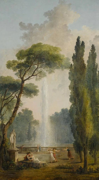 Hubert Robert - View of a garden with a large fountain at center and figures relaxing and dancing in the foreground.webp
