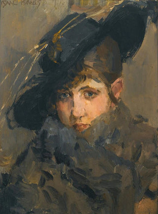 Isaac Israls - A lady in a hat with a fur collar.webp