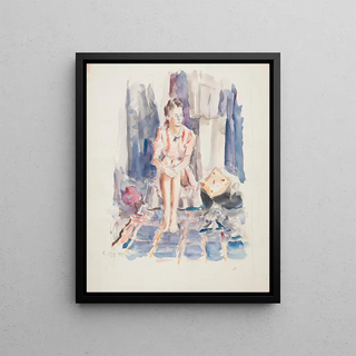 Ivan Ivanec - Studium modej kobiety siedzcej na niskim posaniu z rkami obejmujcymi kolana.webp