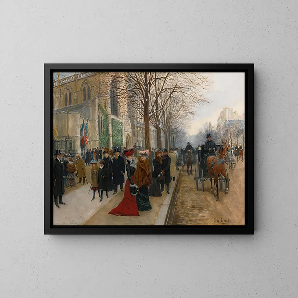 After the service at the Church of the Holy Trinity, Christmas 1890 - Jean Béraud — framed artwork on a wall