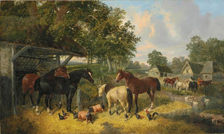 John Frederick Herring Jr - Horses Pigs and Chickens in a Farmyard.webp