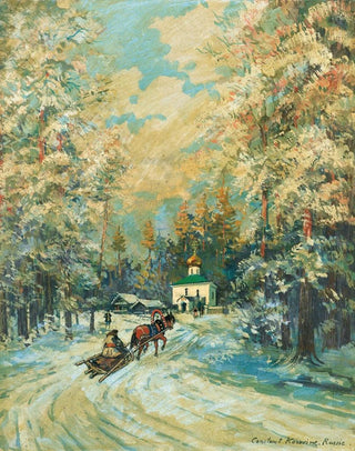 Konstantin Alexeevich Korovin - Traineau se dirigeant vers une chapelle.webp