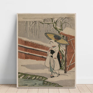 La jeune fille au héron debout sous un saule - Suzuki Harunobu | Reproduction Tableau Décoration murale affiche copie