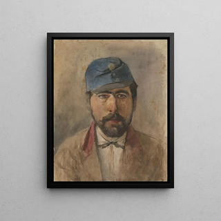 Ladislav Mednynszky - Portrait of a soldier in a blue cap.webp
