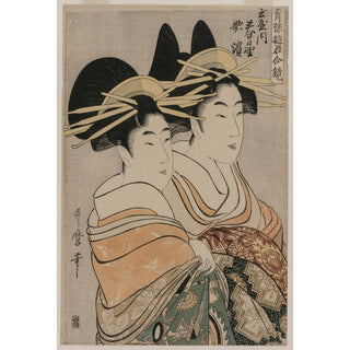 Les courtisanes Kasugano et Utahama de Tamaya - Kitagawa Utamaro | Reproduction Tableau Décoration murale affiche copie
