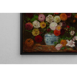 Nature morte aux dahlias, zinnias, roses trémières et prunes - Eugène Delacroix | Reproduction Tableau Décoration murale affiche copie