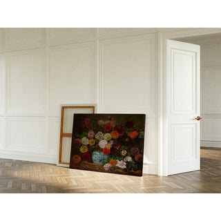 Nature morte aux dahlias, zinnias, roses trémières et prunes - Eugène Delacroix | Reproduction Tableau Décoration murale affiche copie