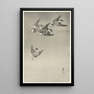 Ohara Koson - Starlings in the rain.webp