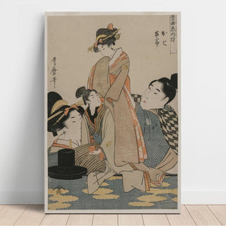 Oshichi et Kichisaburo de la série Musique sur le thème de la constance dans l'amour - Kitagawa Utamaro | Reproduction Tableau Décoration murale affiche copie
