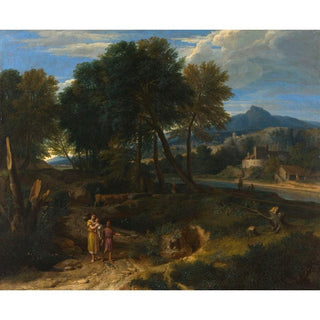 Pastorale avec un jeune pâtre et une femme avec un enfant dans les bras - Jean-François Millet | Reproduction Tableau Décoration murale affiche copie