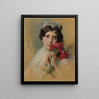 Philip Alexius de Lszl - Portrait of a lady wearing a peaked headdress.webp