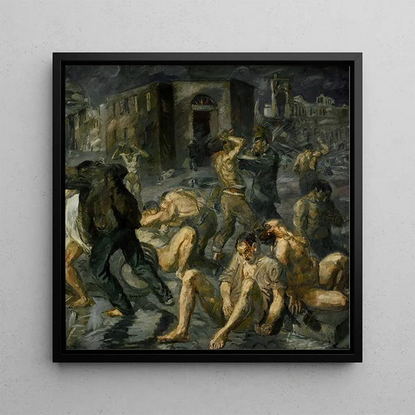 Scene of the Destruction of Messina - Max Beckmann — framed artwork on a wall