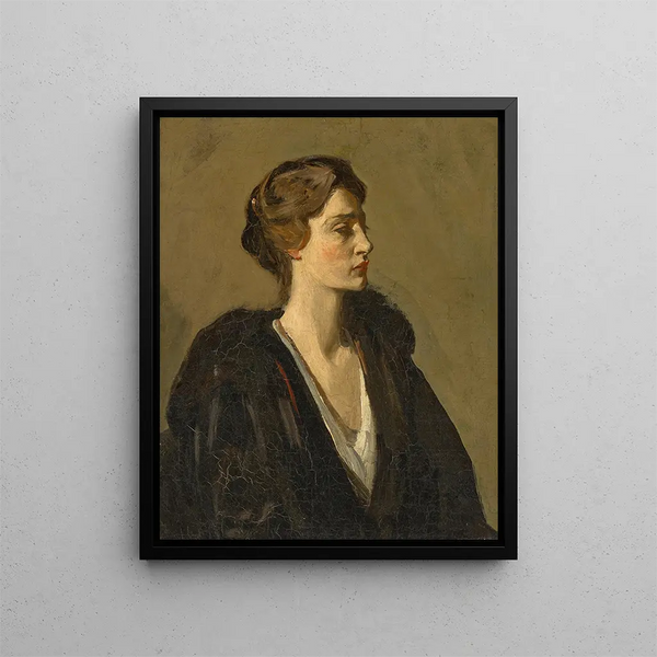 A Lady in Black - Sir John Lavery — framed artwork on a wall