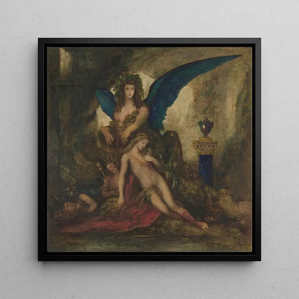 Sphinx dans une grotte, roi poète et guerrier - Gustave Moreau — framed artwork on a wall
