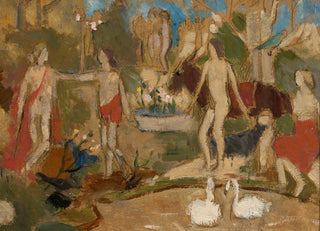 Tadeusz Makowski - Garden scene with figures and swans.webp