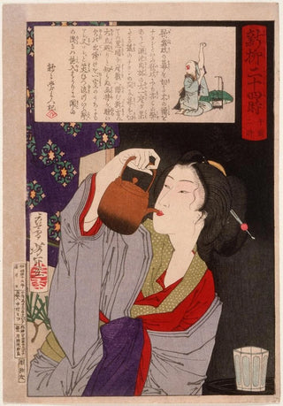 Tsukioka Yoshitoshi - Geisha Drinking from Sake Kettle at 200 am.webp