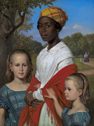 Wilhelm Marstrand - Portrait of Otto Marstrands two Daughters and their WestIndian Nanny Justina Antoine in the Frederiksberg Gardens near Copenhagen.webp