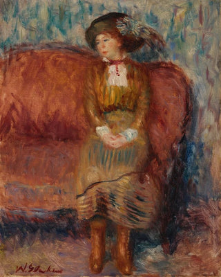 William James Glackens - Woman Seated on Red Sofa.webp
