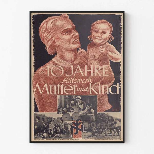 Vintage poster celebrating 10 years of support for Mother and Child