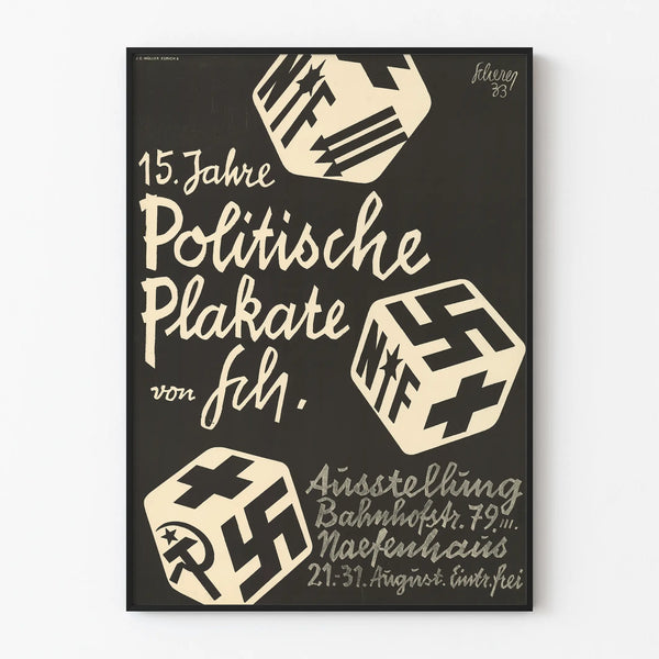 Vintage poster commemorating 15 years of Political Posters - black and white political wall decoration