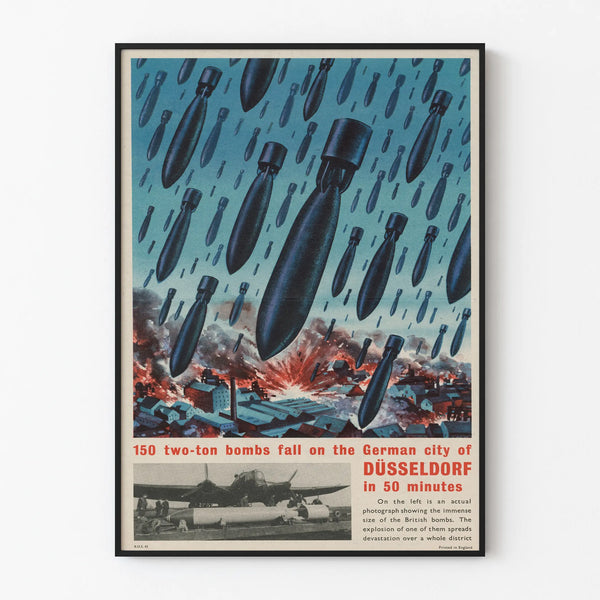Vintage poster of the Düsseldorf bombardment - Historic wall decoration