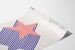 Decorative poster with red and blue star in geometric lines