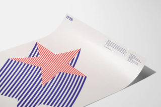 Decorative poster with red and blue star in geometric lines