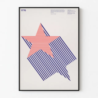 Decorative poster with red and blue star in geometric lines